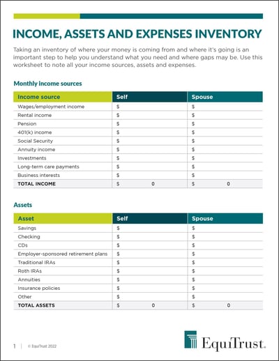 Income, Assets and Expenses Worksheet
